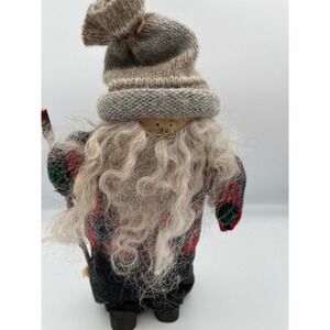Whimsical Gnome Figurine Rustic Plaid Hat Stick Decor